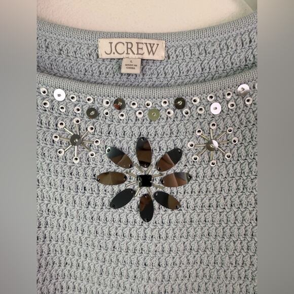 J. Crew Sweater Tank With Hand Embellished Mirrors Sequins Light Blue Size Large - Picture 5 of 13
